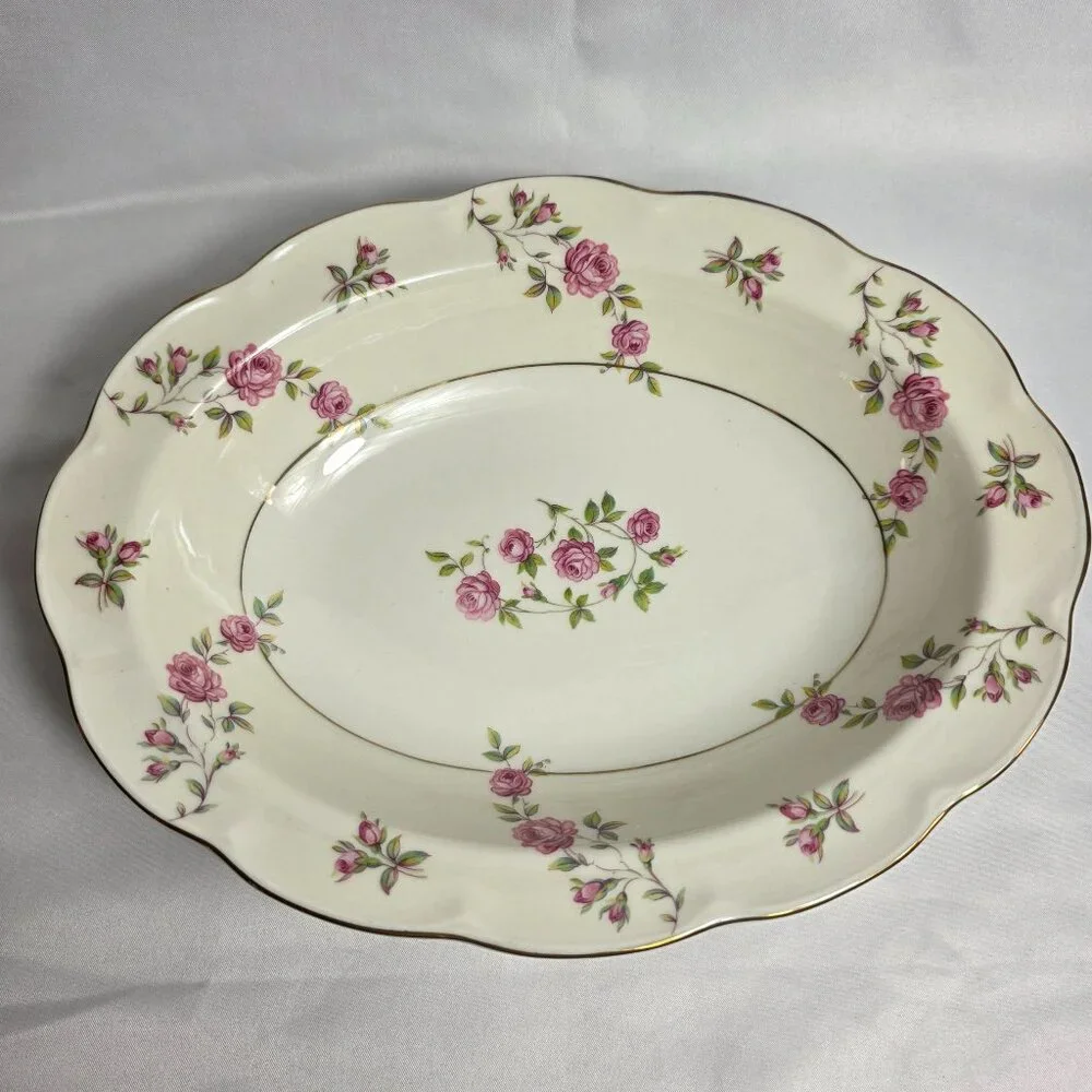 Theodore Haviland Delaware New York Oval Serving Bowl Ivory with Pink Roses